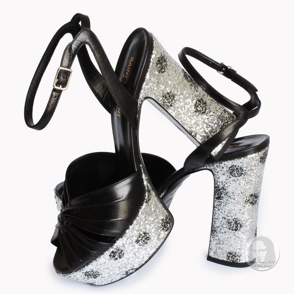 Saint Laurent Candy Platforms Silver Glitter Sandals Hedi Slimane NIB Sz 39 YSL - Picture 1 of 12